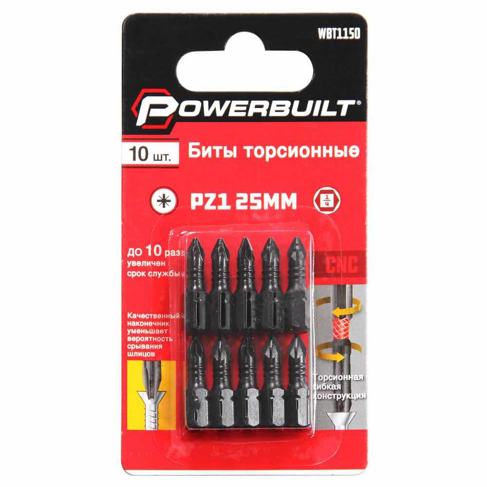 Биты торсионные PZ1 25MM (10 шт.) POWERBUILT / WBT1150