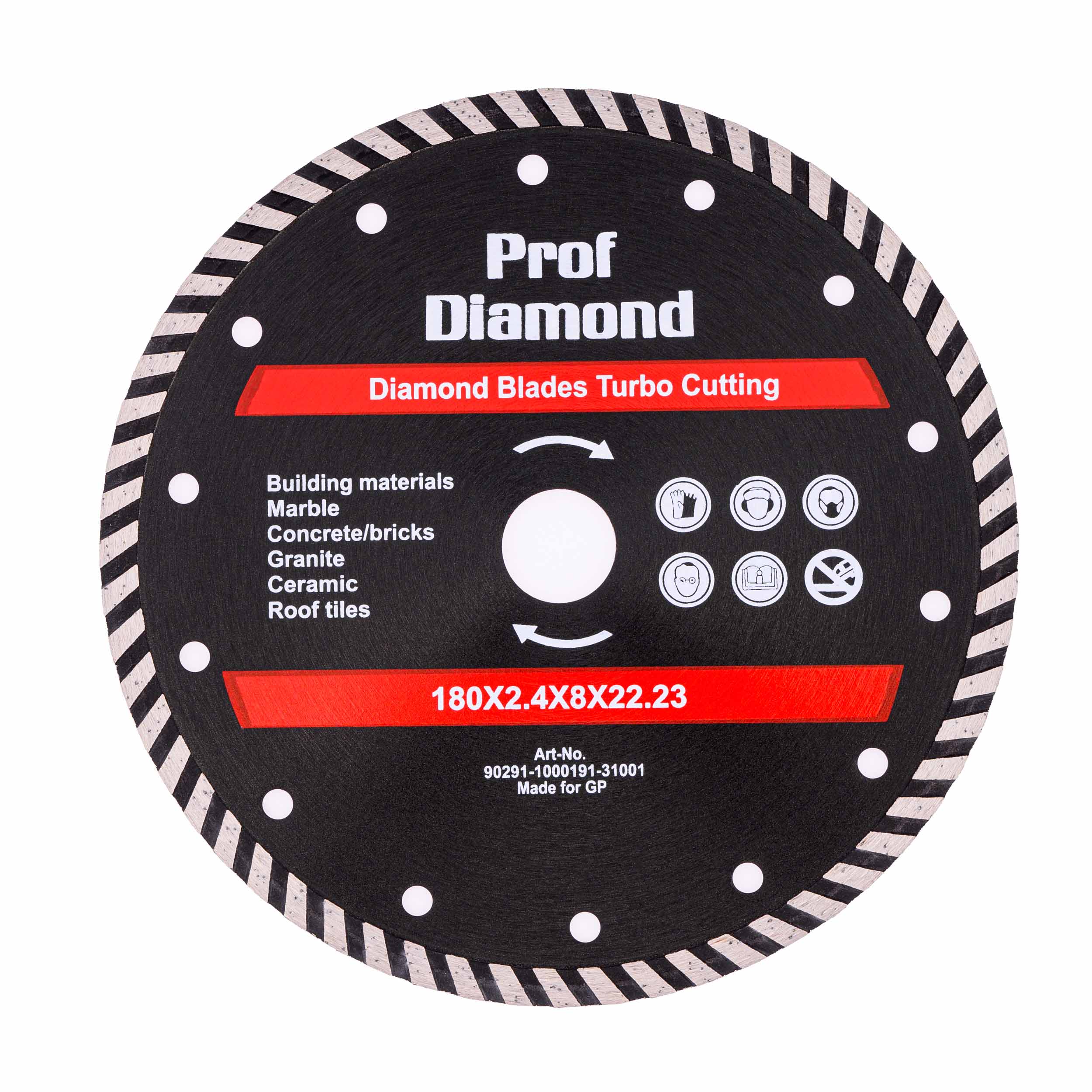 Диск алмазный PROF DIAMOND сплошной турбо 180х22,23х8х1,4х2,4 по бетону и камню ХП / S30325